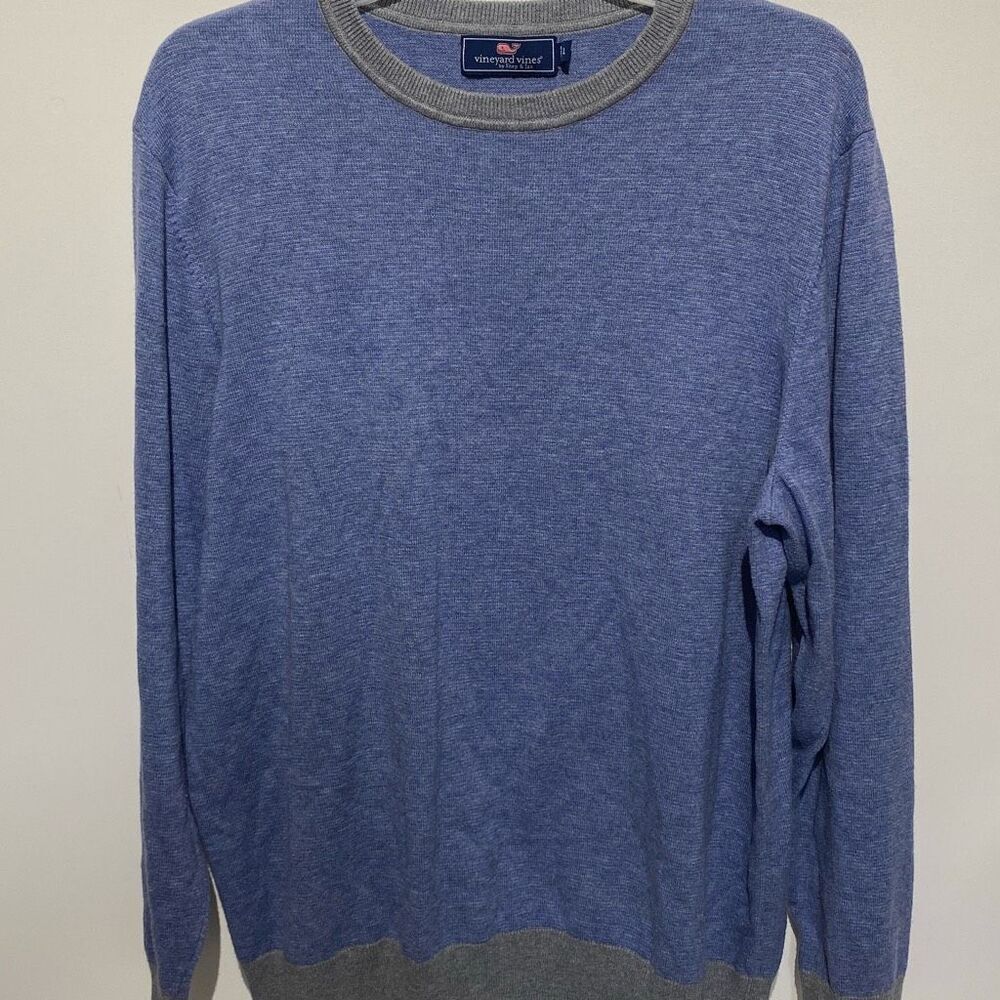 Vineyard Vines Mens Crew Neck Sweater Blue Grey Heather Cotton Wool Blend Size L